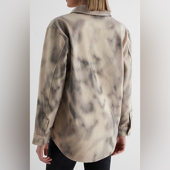 Express Jackets & Blazers - Express Beige and Gray Printed Brushed Twill Shacket